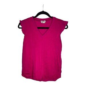 Kate Spade Blouse Size XS Women's Cap Short Sleeve V-Neck Hot Pink Viscose Top